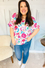 Load image into Gallery viewer, Embrace The Day Ivory & Fuchsia Floral V Neck Woven Top
