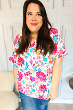 Load image into Gallery viewer, Embrace The Day Ivory & Fuchsia Floral V Neck Woven Top