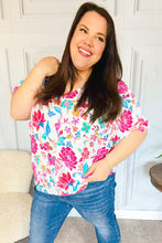 Load image into Gallery viewer, Embrace The Day Ivory & Fuchsia Floral V Neck Woven Top