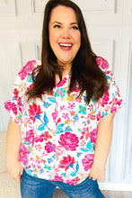 Load image into Gallery viewer, Embrace The Day Ivory & Fuchsia Floral V Neck Woven Top