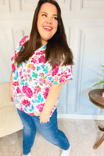 Load image into Gallery viewer, Embrace The Day Ivory & Fuchsia Floral V Neck Woven Top
