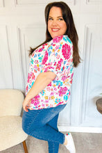 Load image into Gallery viewer, Embrace The Day Ivory & Fuchsia Floral V Neck Woven Top