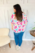 Load image into Gallery viewer, Embrace The Day Ivory & Fuchsia Floral V Neck Woven Top
