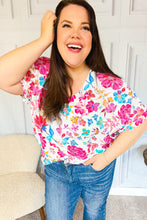 Load image into Gallery viewer, Embrace The Day Ivory & Fuchsia Floral V Neck Woven Top