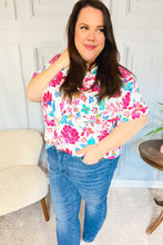 Load image into Gallery viewer, Embrace The Day Ivory & Fuchsia Floral V Neck Woven Top