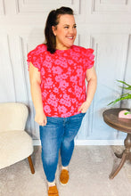 Load image into Gallery viewer, All The Frills Red & Fuchsia Floral Smocked Ruffle Sleeve Top