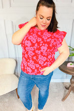 Load image into Gallery viewer, All The Frills Red & Fuchsia Floral Smocked Ruffle Sleeve Top