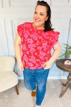 Load image into Gallery viewer, All The Frills Red & Fuchsia Floral Smocked Ruffle Sleeve Top
