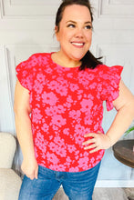 Load image into Gallery viewer, All The Frills Red & Fuchsia Floral Smocked Ruffle Sleeve Top