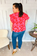 Load image into Gallery viewer, All The Frills Red & Fuchsia Floral Smocked Ruffle Sleeve Top