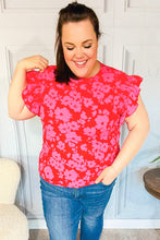 Load image into Gallery viewer, All The Frills Red & Fuchsia Floral Smocked Ruffle Sleeve Top