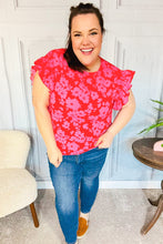 Load image into Gallery viewer, All The Frills Red & Fuchsia Floral Smocked Ruffle Sleeve Top