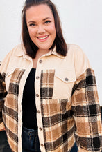 Load image into Gallery viewer, Adorable Taupe Corduroy & Plaid Sherpa Button Jacket