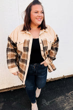 Load image into Gallery viewer, Adorable Taupe Corduroy & Plaid Sherpa Button Jacket