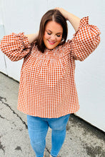 Load image into Gallery viewer, Adorable in Gingham Rust Shirred Mock Neck Top