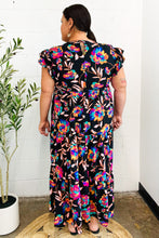 Load image into Gallery viewer, Just A Dream Black Floral Print Smocked Ruffle Sleeve Maxi Dress