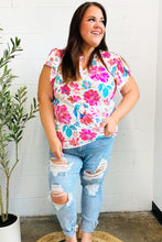 Load image into Gallery viewer, Hello Beautiful Ivory Floral Sequin Print Frill Notch Neck Top