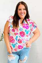 Load image into Gallery viewer, Hello Beautiful Ivory Floral Sequin Print Frill Notch Neck Top
