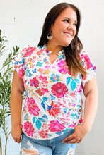 Load image into Gallery viewer, Hello Beautiful Ivory Floral Sequin Print Frill Notch Neck Top