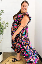 Load image into Gallery viewer, Just A Dream Black Floral Print Smocked Ruffle Sleeve Maxi Dress