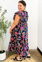 Load image into Gallery viewer, Just A Dream Black Floral Print Smocked Ruffle Sleeve Maxi Dress
