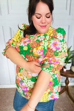 Load image into Gallery viewer, All For You Green Floral Print Frill Smocked Top