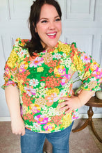 Load image into Gallery viewer, All For You Green Floral Print Frill Smocked Top