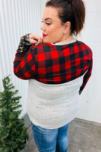 Load image into Gallery viewer, All Of Me Grey & Red Plaid Animal Print Pocketed Top