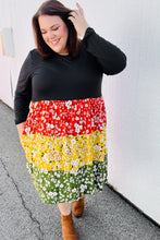 Load image into Gallery viewer, Black Floral Color Block Tiered Babydoll Dress