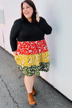 Load image into Gallery viewer, Black Floral Color Block Tiered Babydoll Dress