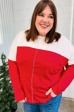 Load image into Gallery viewer, Festive Red & White Drop Shoulder Outseam Color Block Top