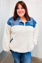 Load image into Gallery viewer, Good Vibes Denim & Ivory Patchwork Sherpa Half Zip Pullover