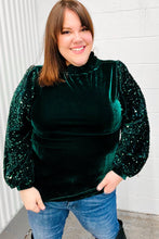 Load image into Gallery viewer, Under the Lights Hunter Green Velvet & Sequins Mock Neck Top