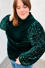 Load image into Gallery viewer, Under the Lights Hunter Green Velvet & Sequins Mock Neck Top