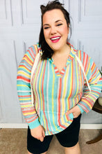Load image into Gallery viewer, Be Bold Mint Multicolor Stripe Pullover Notched Hoodie
