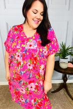 Load image into Gallery viewer, Charming Fuchsia Floral V Neck Babydoll Dress