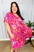 Load image into Gallery viewer, Charming Fuchsia Floral V Neck Babydoll Dress