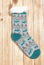 Load image into Gallery viewer, Teal Reindeer Sherpa Traction Bottom Slipper Socks