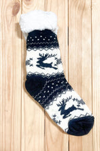 Load image into Gallery viewer, Black Reindeer Sherpa Traction Bottom Slipper Socks