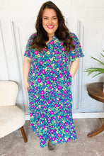 Load image into Gallery viewer, Eyes On You Navy Neon Floral Smocked Waist Maxi Dress