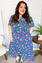 Load image into Gallery viewer, Eyes On You Navy Neon Floral Smocked Waist Maxi Dress