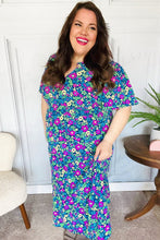 Load image into Gallery viewer, Eyes On You Navy Neon Floral Smocked Waist Maxi Dress