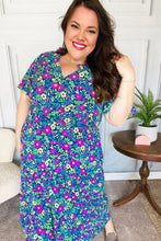 Load image into Gallery viewer, Eyes On You Navy Neon Floral Smocked Waist Maxi Dress