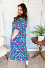 Load image into Gallery viewer, Eyes On You Navy Neon Floral Smocked Waist Maxi Dress