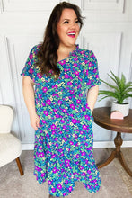 Load image into Gallery viewer, Eyes On You Navy Neon Floral Smocked Waist Maxi Dress