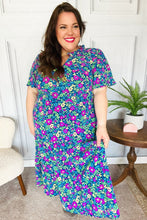 Load image into Gallery viewer, Eyes On You Navy Neon Floral Smocked Waist Maxi Dress