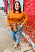 Load image into Gallery viewer, Autumn Days Rust Babydoll Paisley Bell Sleeve Top