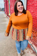 Load image into Gallery viewer, Autumn Days Rust Babydoll Paisley Bell Sleeve Top