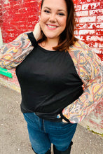 Load image into Gallery viewer, A Piece of Me Black Abstract Print Textured Bubble Sleeve Top