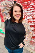 Load image into Gallery viewer, A Piece of Me Black Abstract Print Textured Bubble Sleeve Top